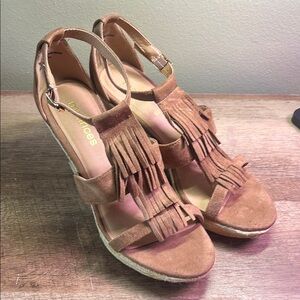 Maurices Tan Wedge Sandals with Fringe